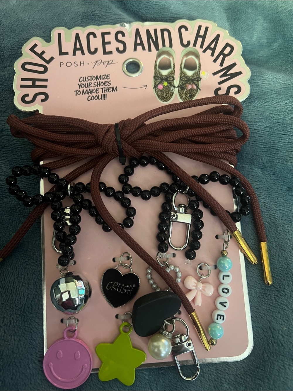 Posh Brown Shoe Laces with Mixed Charms